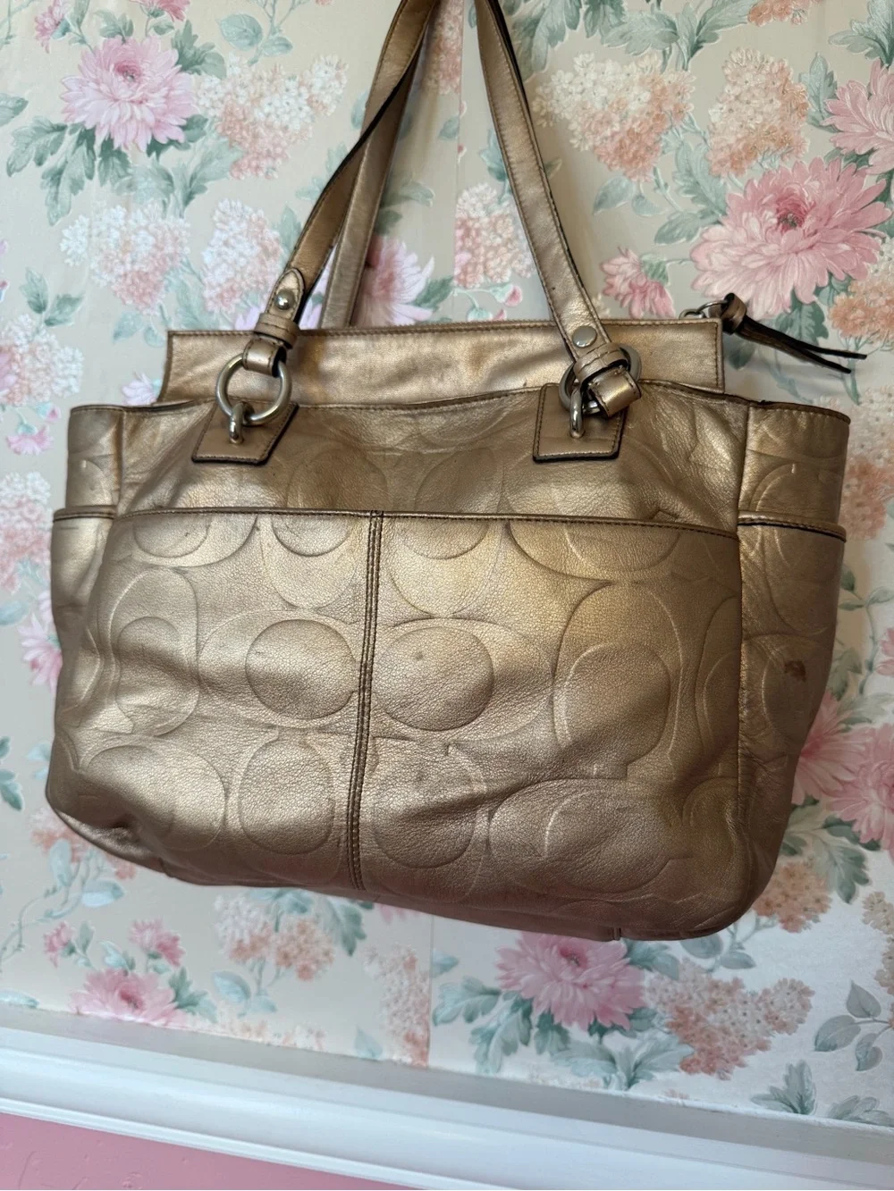 Y2KCoach Metallic Gold Signature Tote Bag